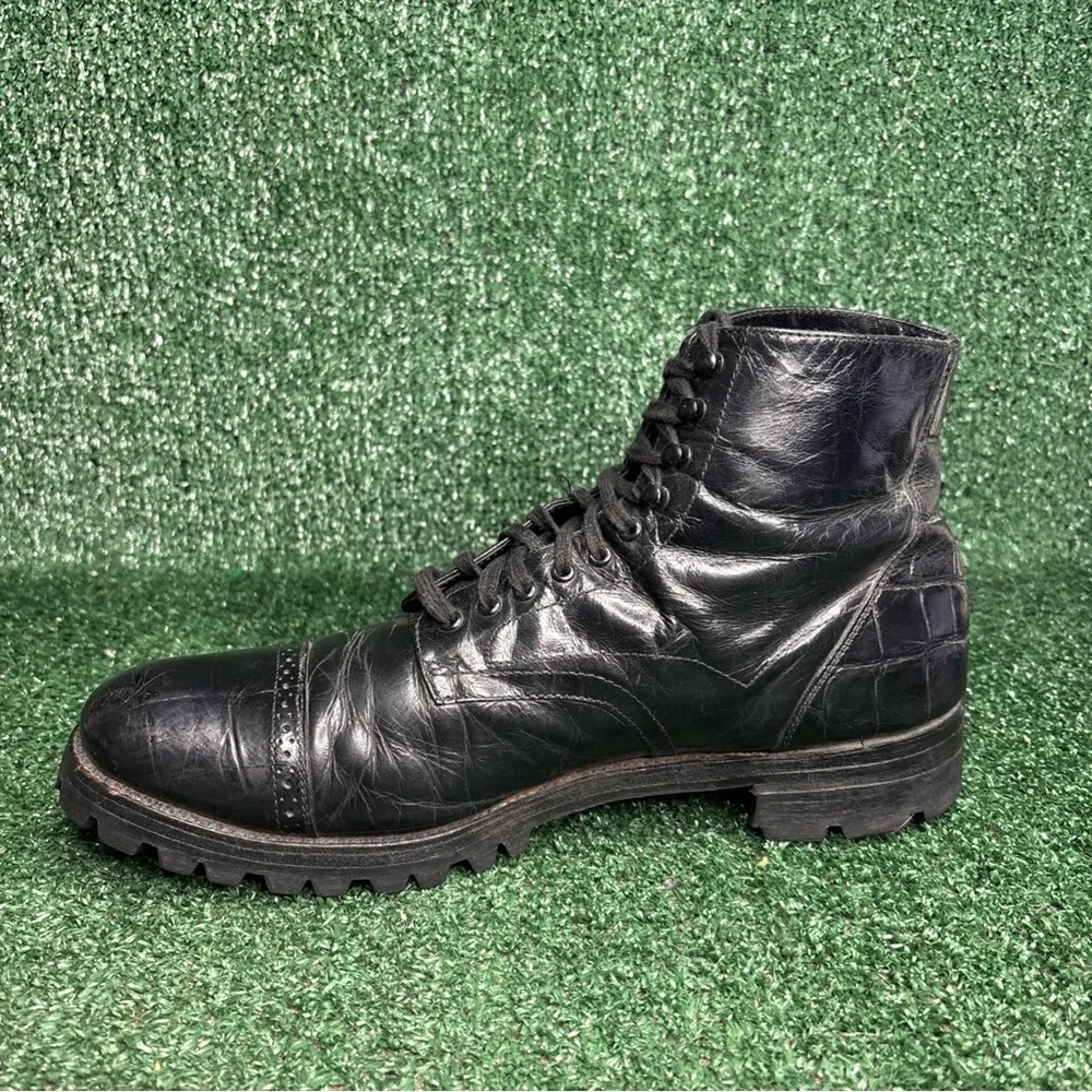 Stacy Adams Madison 00044 Leather Boots Alligator Print‎ Vibram Lug Sole Sz 10